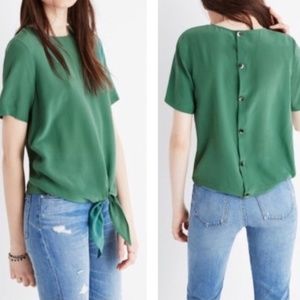 Madewell Green Button-Back Tie-Front Top